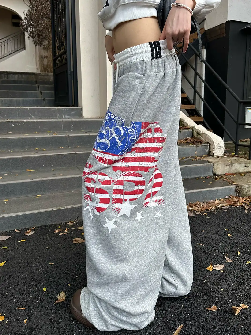 CGGA | Printed Double Waist Drawstring Wide Leg Sweatpants