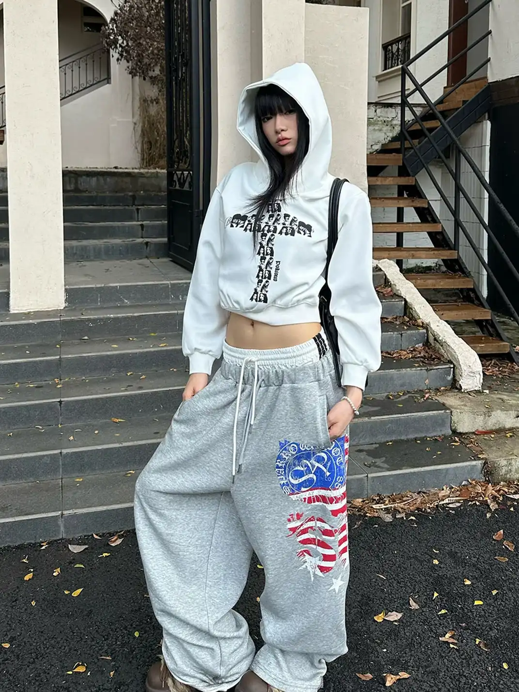 CGGA | Printed Double Waist Drawstring Wide Leg Sweatpants