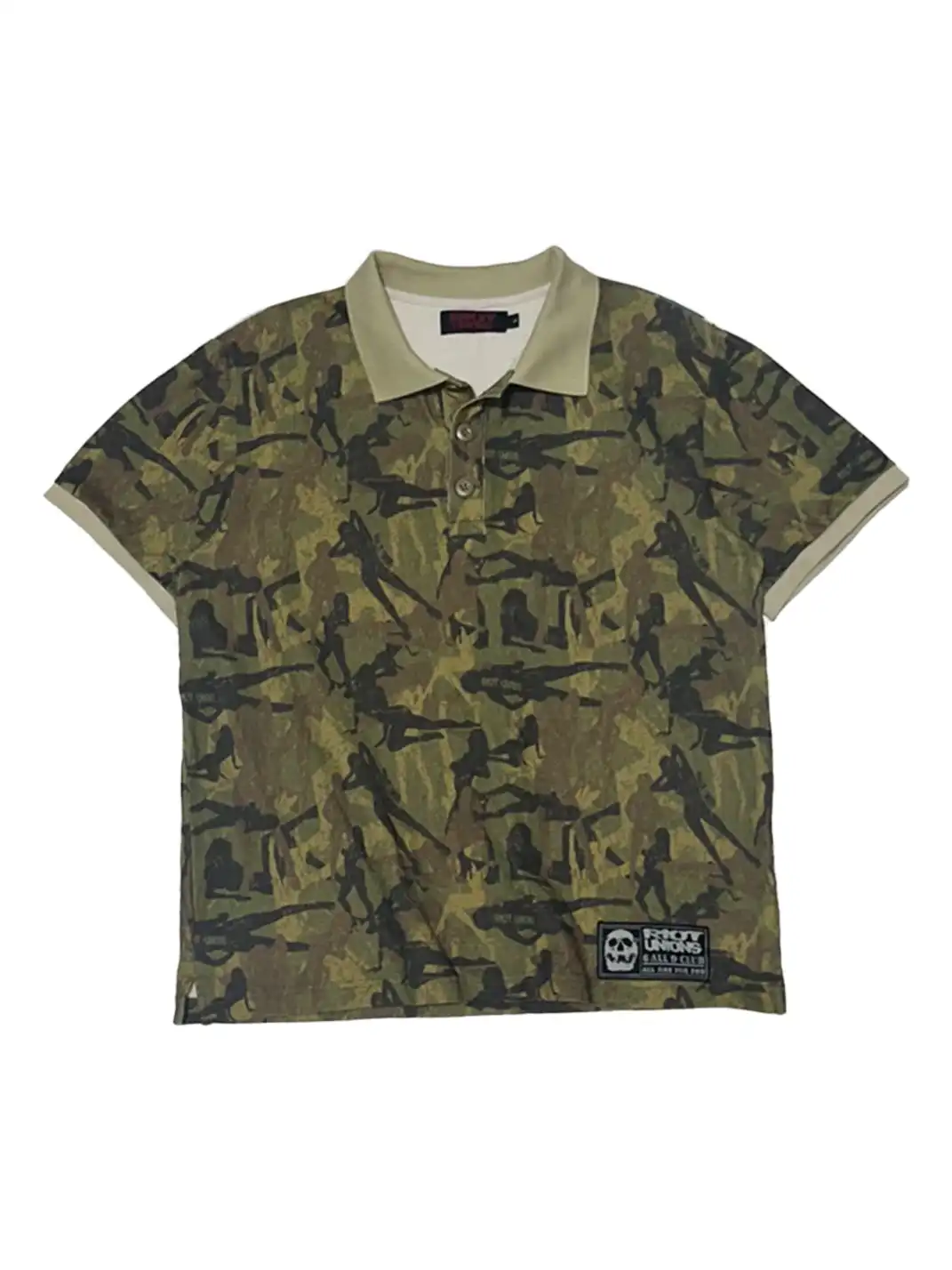 RIOTUNIONS | Camouflage Print Distressed Double-Layer Polo Shirt