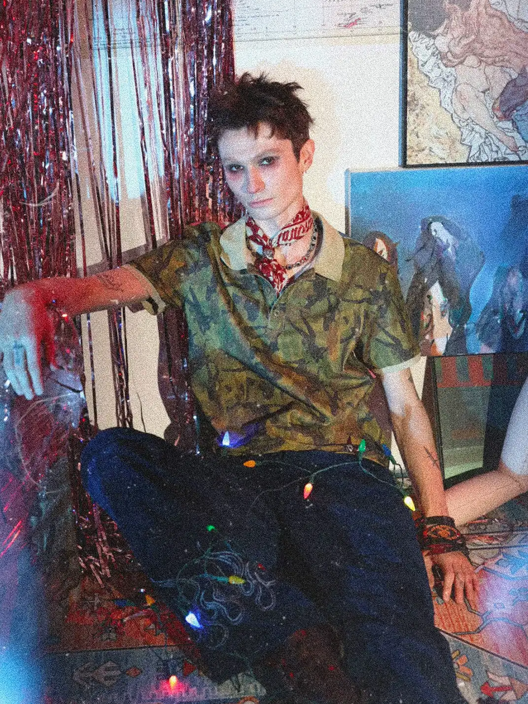 RIOTUNIONS | Camouflage Print Distressed Double-Layer Polo Shirt