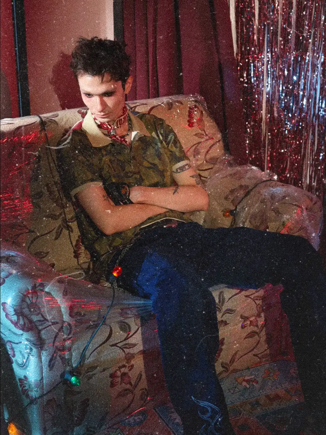 RIOTUNIONS | Camouflage Print Distressed Double-Layer Polo Shirt