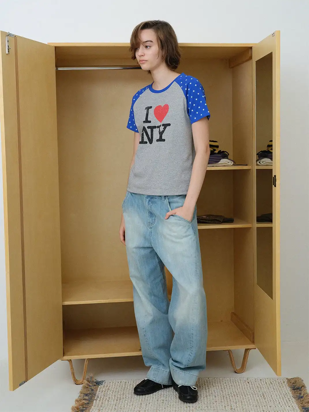 INS GALE | Star Color Contrast I LOVE NY T-Shirt