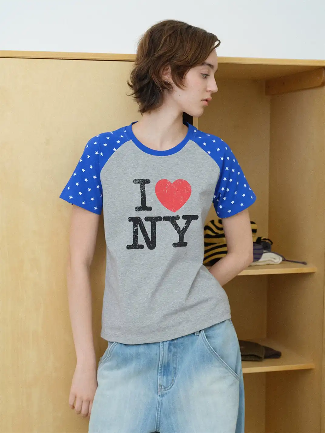 INS GALE | Star Color Contrast I LOVE NY T-Shirt