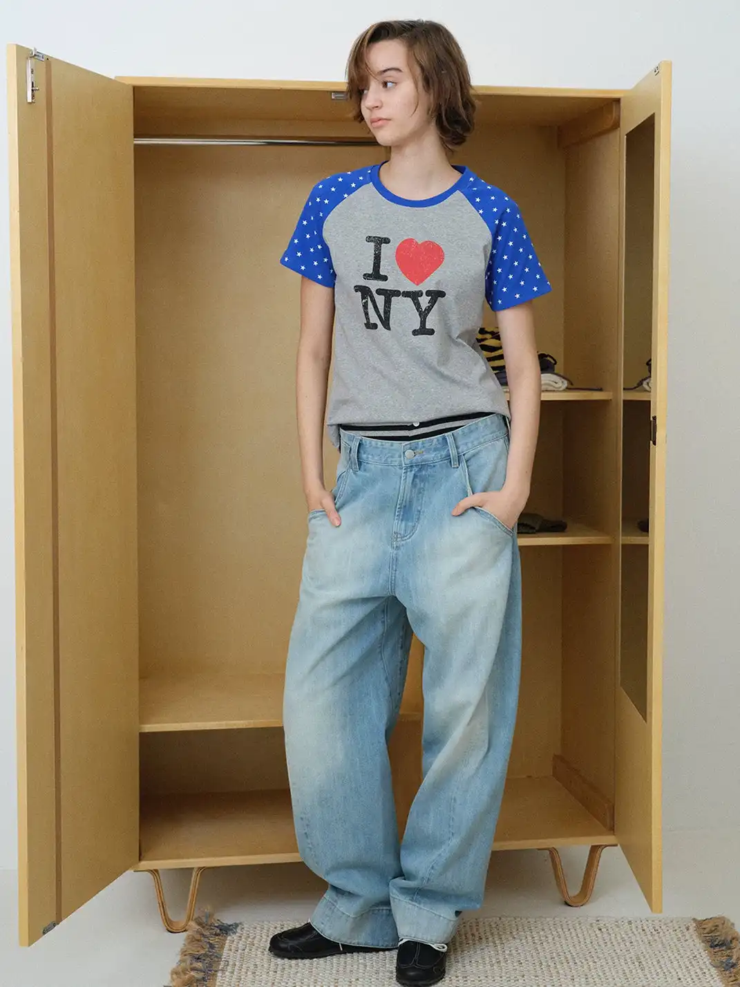 INS GALE | Star Color Contrast I LOVE NY T-Shirt