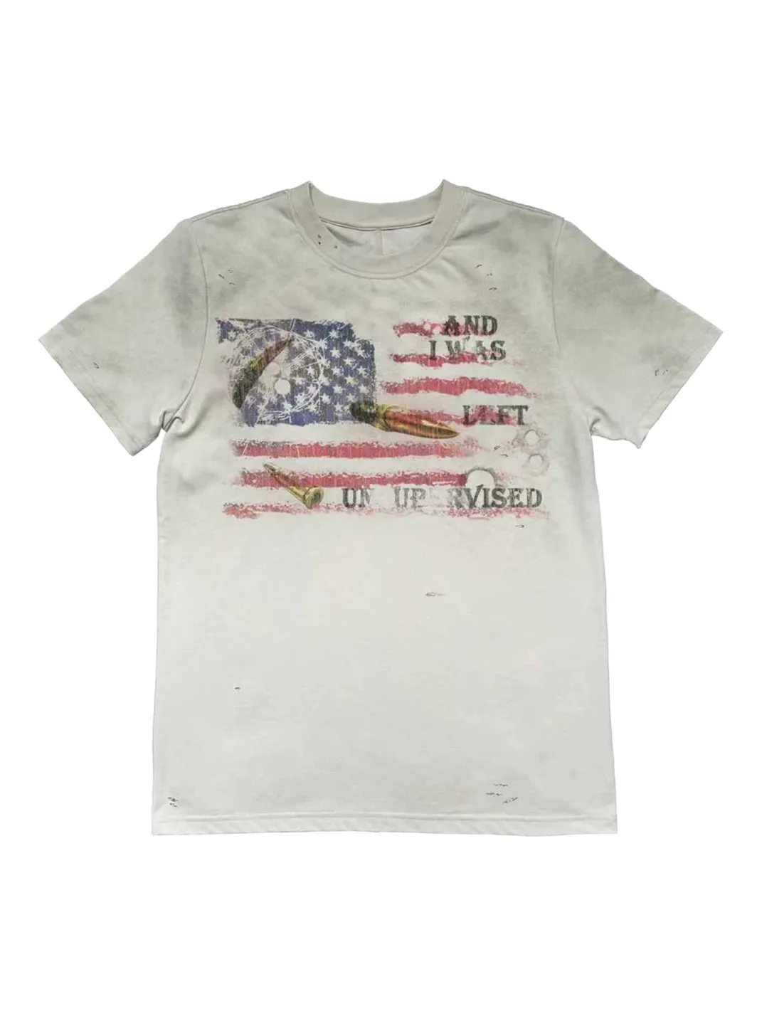 WASE | Spray Dirty Vintage Distressed Bullet Hole Flag Print T-Shirt