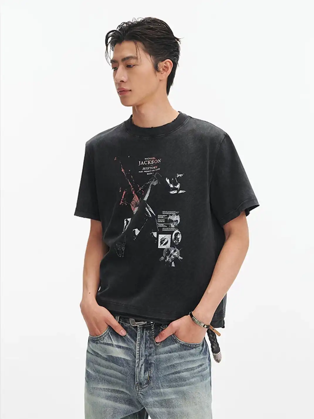 TAICHIISM |  Michael Jackson Portrait Distressed Print T-Shirt