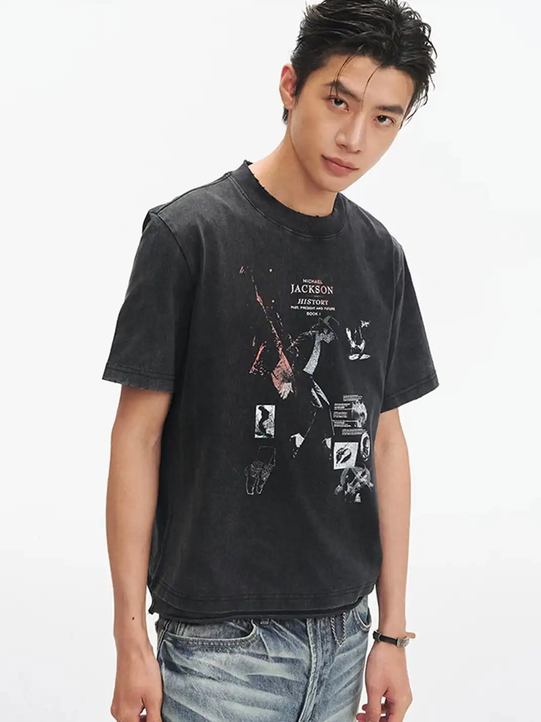 TAICHIISM |  Michael Jackson Portrait Distressed Print T-Shirt