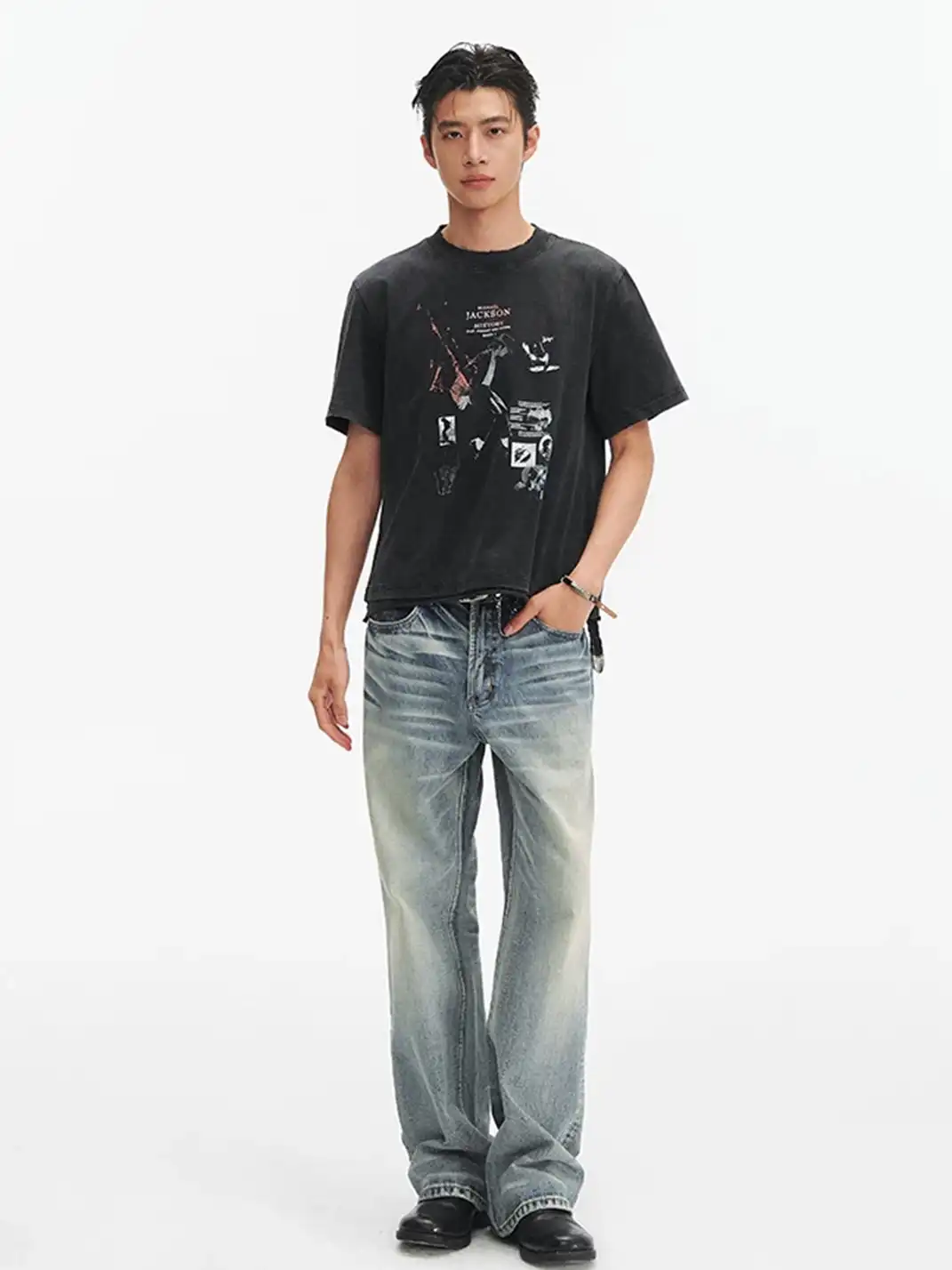 TAICHIISM |  Michael Jackson Portrait Distressed Print T-Shirt