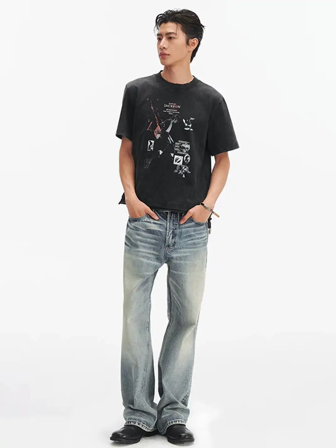 TAICHIISM |  Michael Jackson Portrait Distressed Print T-Shirt