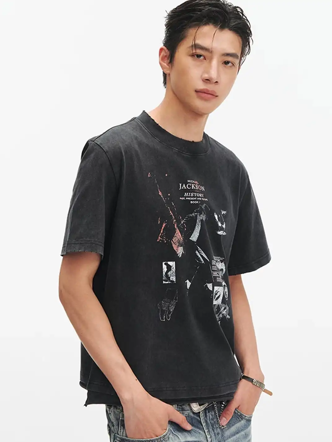 TAICHIISM |  Michael Jackson Portrait Distressed Print T-Shirt