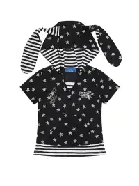 DARKAGE | Star Embroidery Letter Striped Hooded T-Shirt