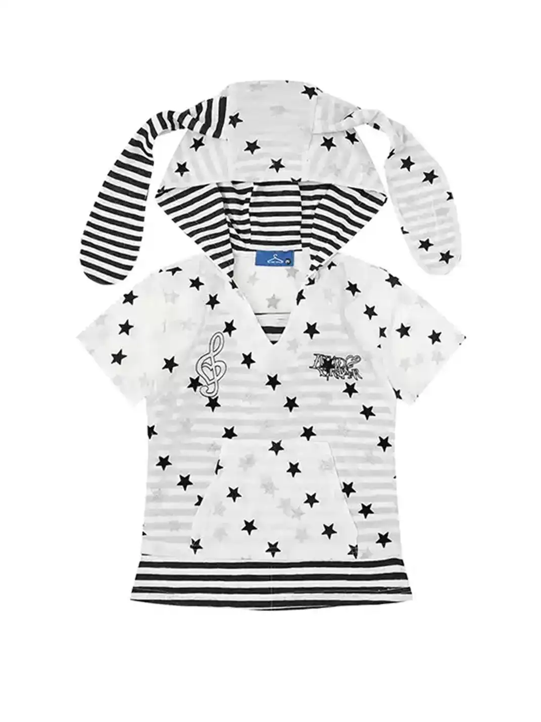 DARKAGE | Star Embroidery Letter Striped Hooded T-Shirt