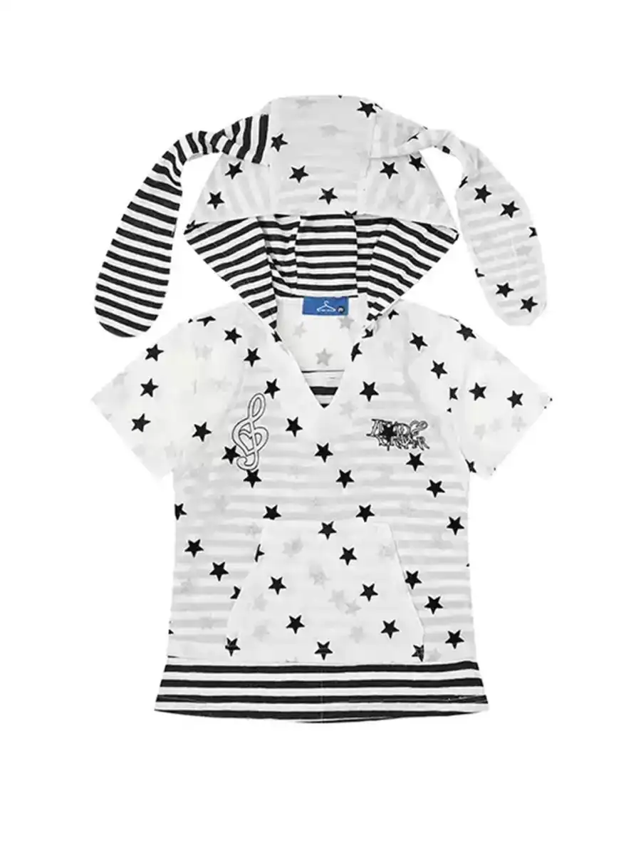 DARKAGE | Star Embroidery Letter Striped Hooded T-Shirt - 2