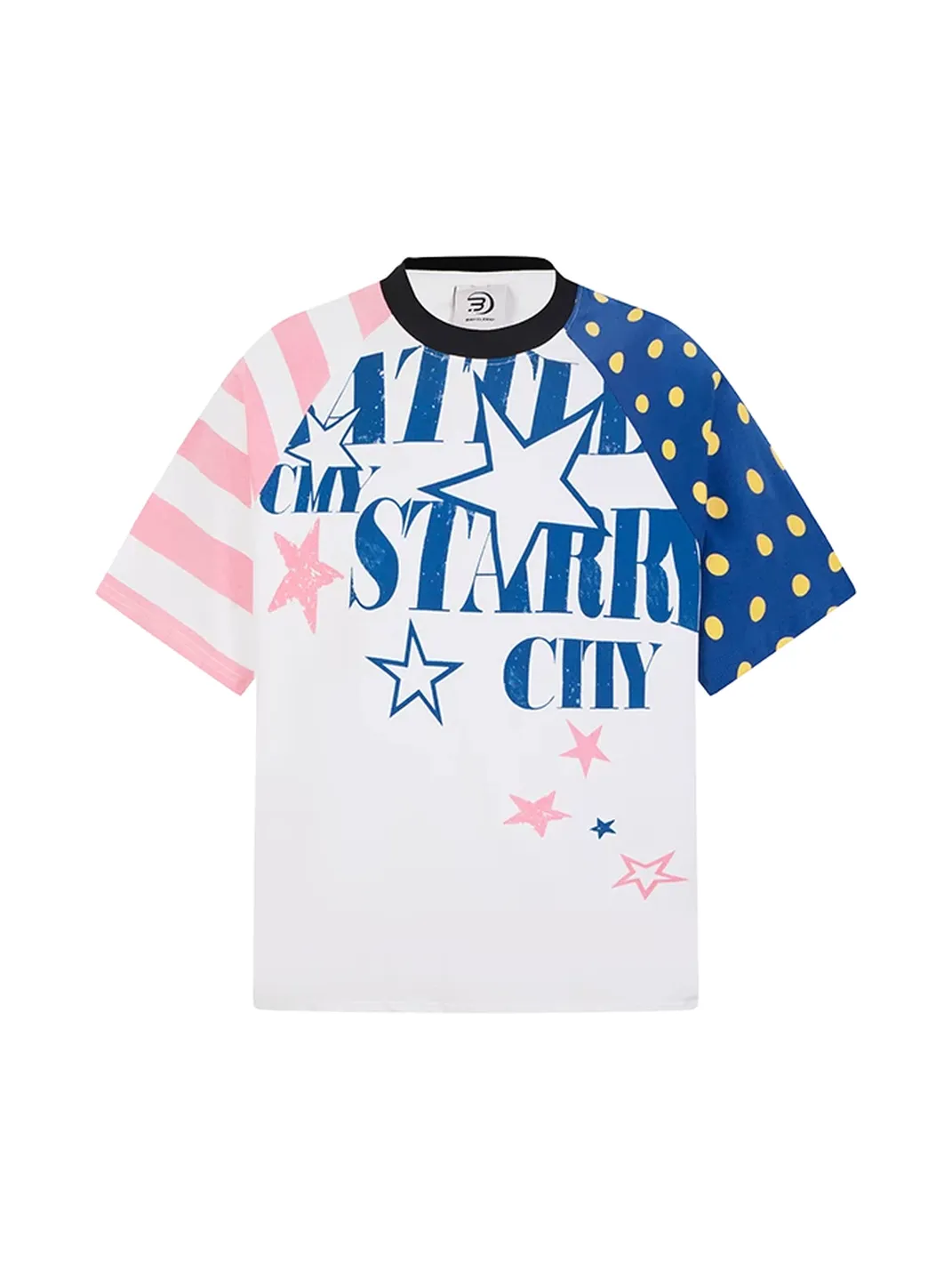 DARKAGE | Color Contrast Star Polka Dot Raglan Sleeve T-Shirt