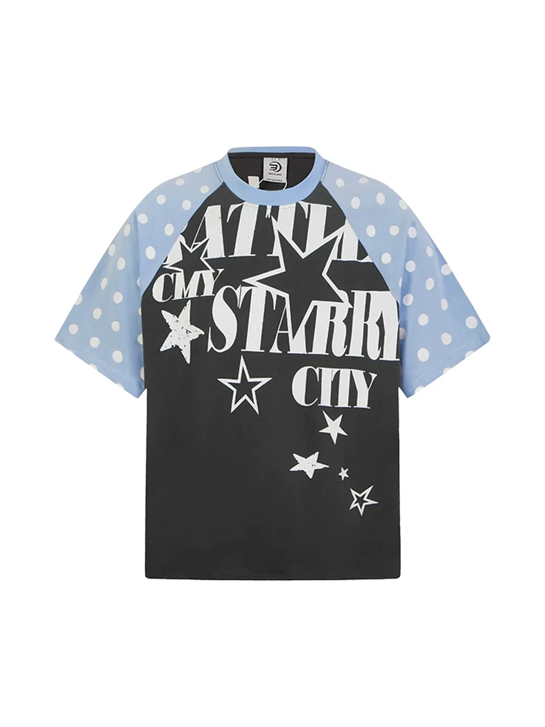DARKAGE | Color Contrast Star Polka Dot Raglan Sleeve T-Shirt