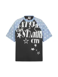 DARKAGE | Color Contrast Star Polka Dot Raglan Sleeve T-Shirt