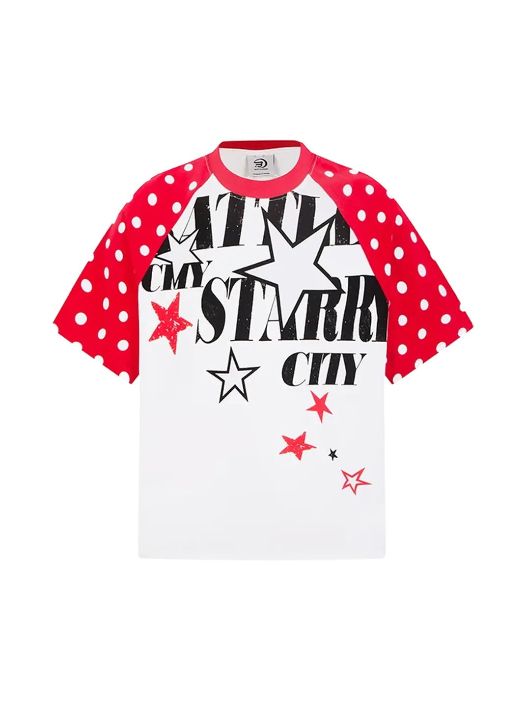 DARKAGE | Color Contrast Star Polka Dot Raglan Sleeve T-Shirt