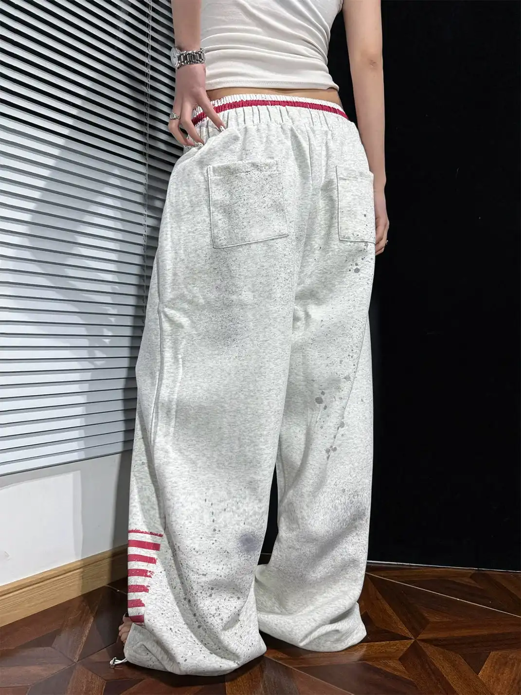 AVICKK | Letter Flag Print Double Waistband Wide Leg Sweatpants