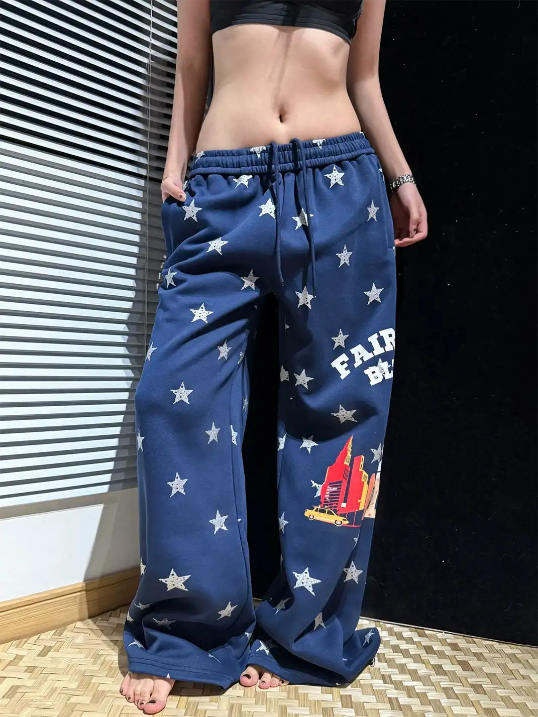 AVICKK | Vintage All-over Star Print Wide Leg Sweatpants