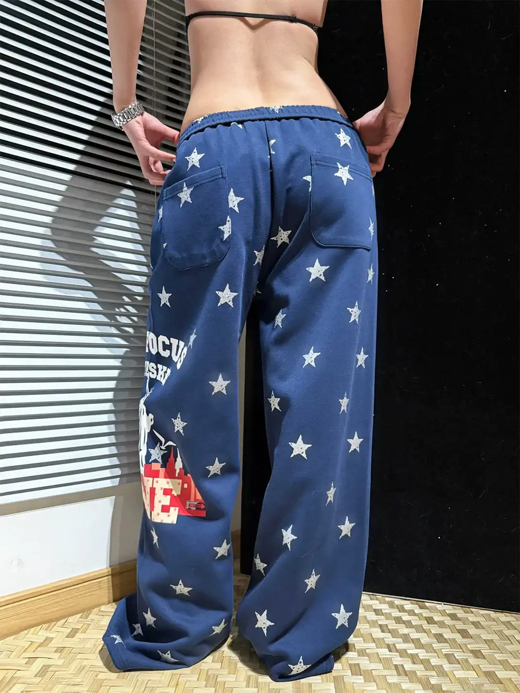 AVICKK | Vintage All-over Star Print Wide Leg Sweatpants
