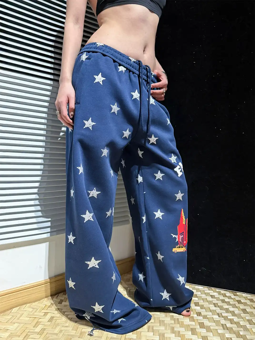 AVICKK | Vintage All-over Star Print Wide Leg Sweatpants