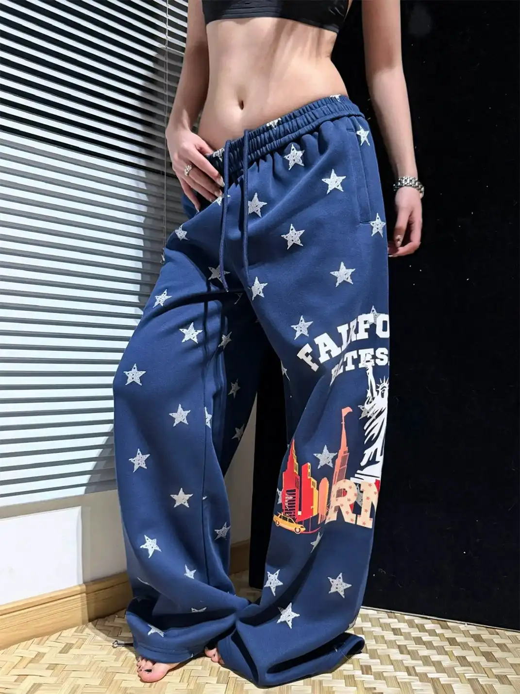 AVICKK | Vintage All-over Star Print Wide Leg Sweatpants
