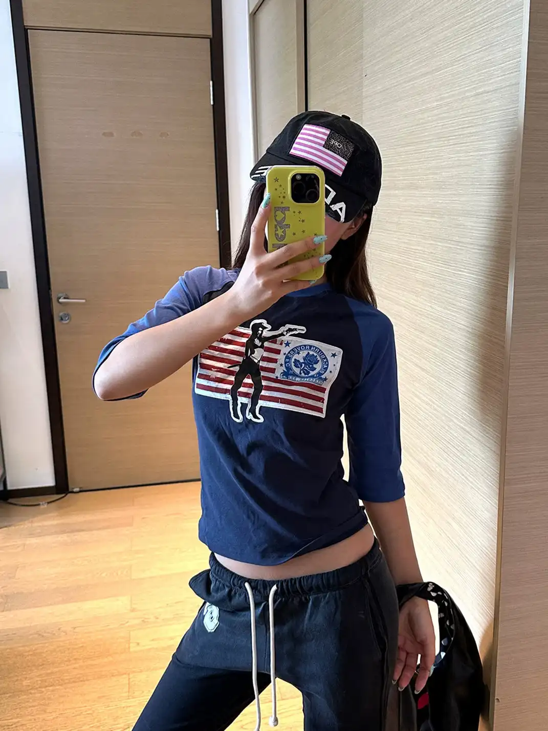 EAHO | Flag Print Color Block 5/4 Sleeve T-Shirt