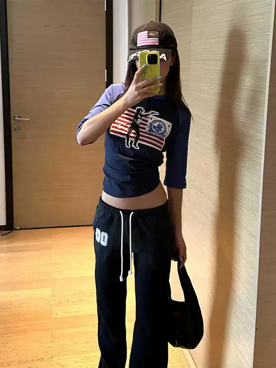 EAHO | Flag Print Color Block 5/4 Sleeve T-Shirt