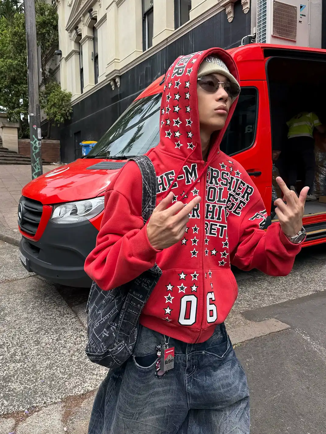 EAHO | Star Letter Print Zip Up Hoodie