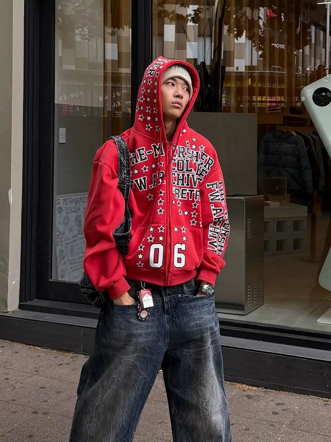 EAHO | Star Letter Print Zip Up Hoodie