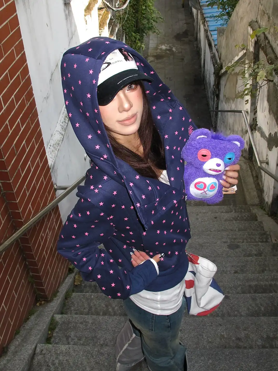 EAHO | All-over Star Print Long Sleeve Hoodie
