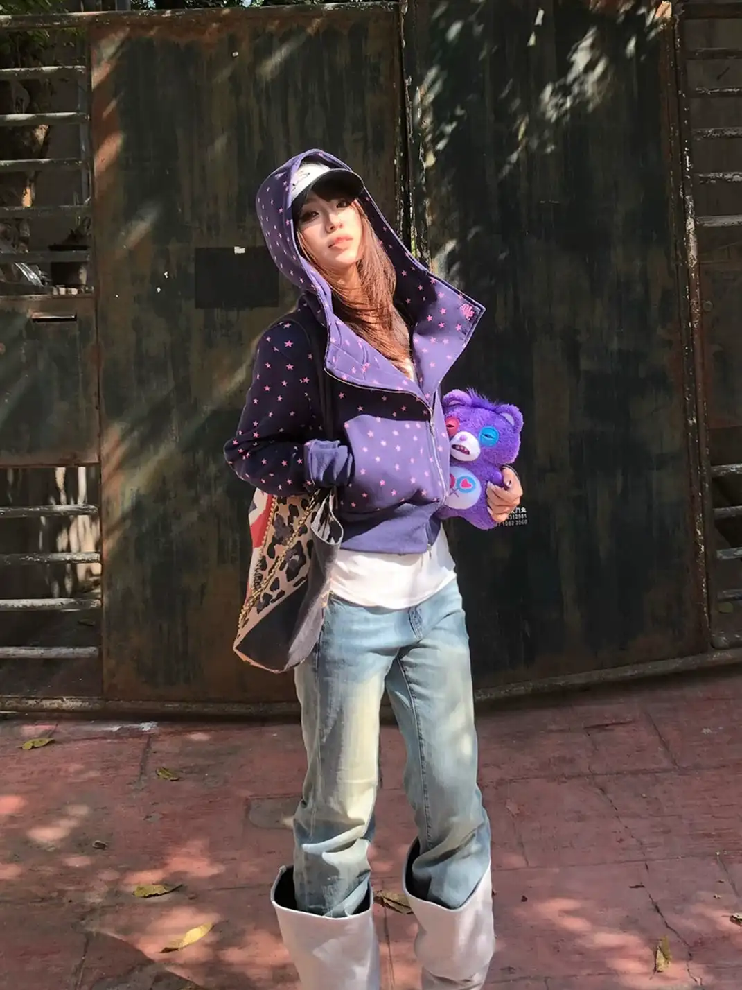 EAHO | All-over Star Print Long Sleeve Hoodie