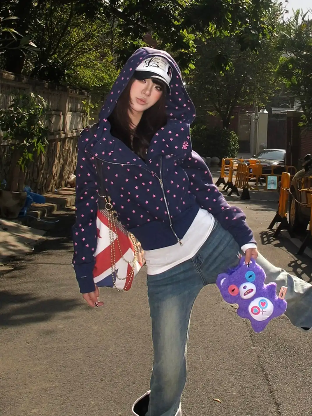 EAHO | All-over Star Print Long Sleeve Hoodie