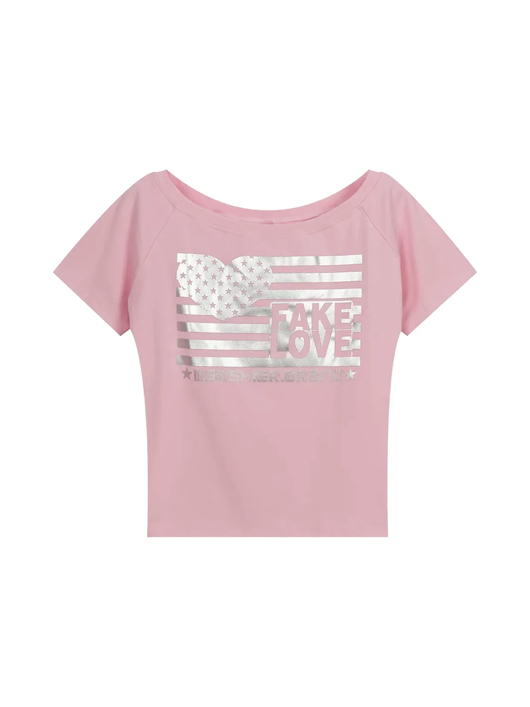 EAHO | Letter Print Off Shoulder T-Shirt