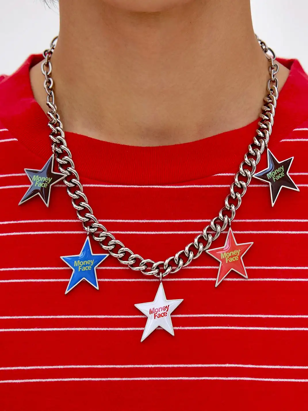 CHICHABOOM | Slogan Print Five-Pointed Star Pendant Ball Chain Necklace