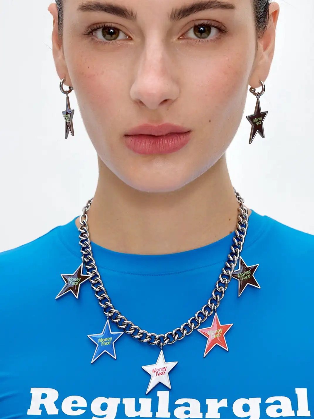 CHICHABOOM | Slogan Print Five-Pointed Star Pendant Ball Chain Necklace