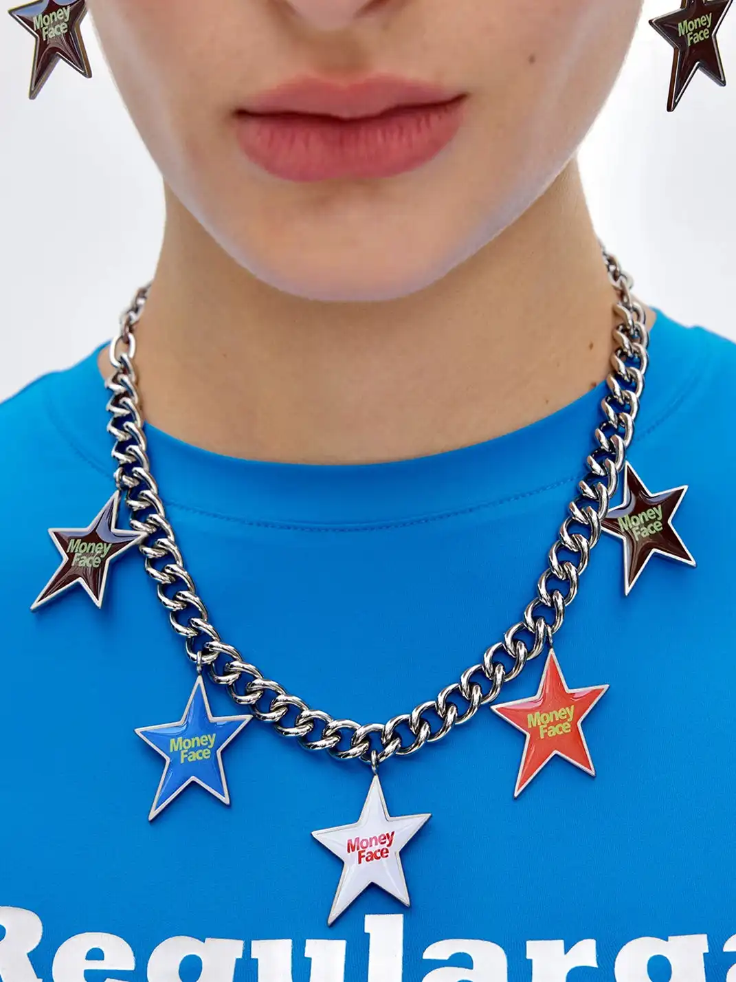 CHICHABOOM | Slogan Print Five-Pointed Star Pendant Ball Chain Necklace