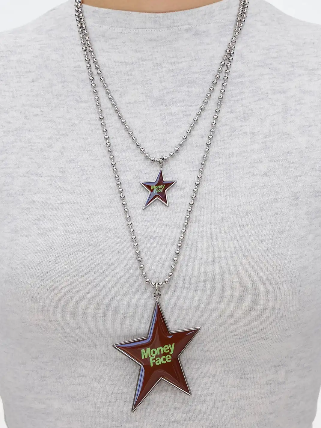 CHICHABOOM | Small Irregular Five-Pointed Star Pendant Ball Chain Necklace