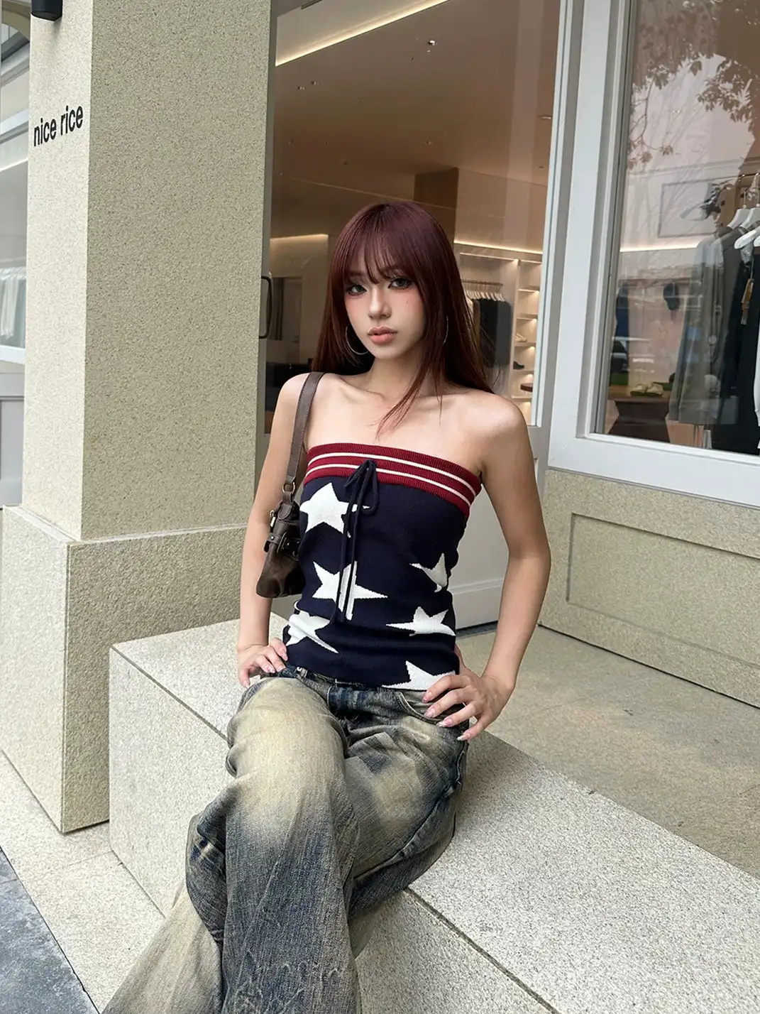 EAHO | Star Embroidery Knit Tube Top Vest