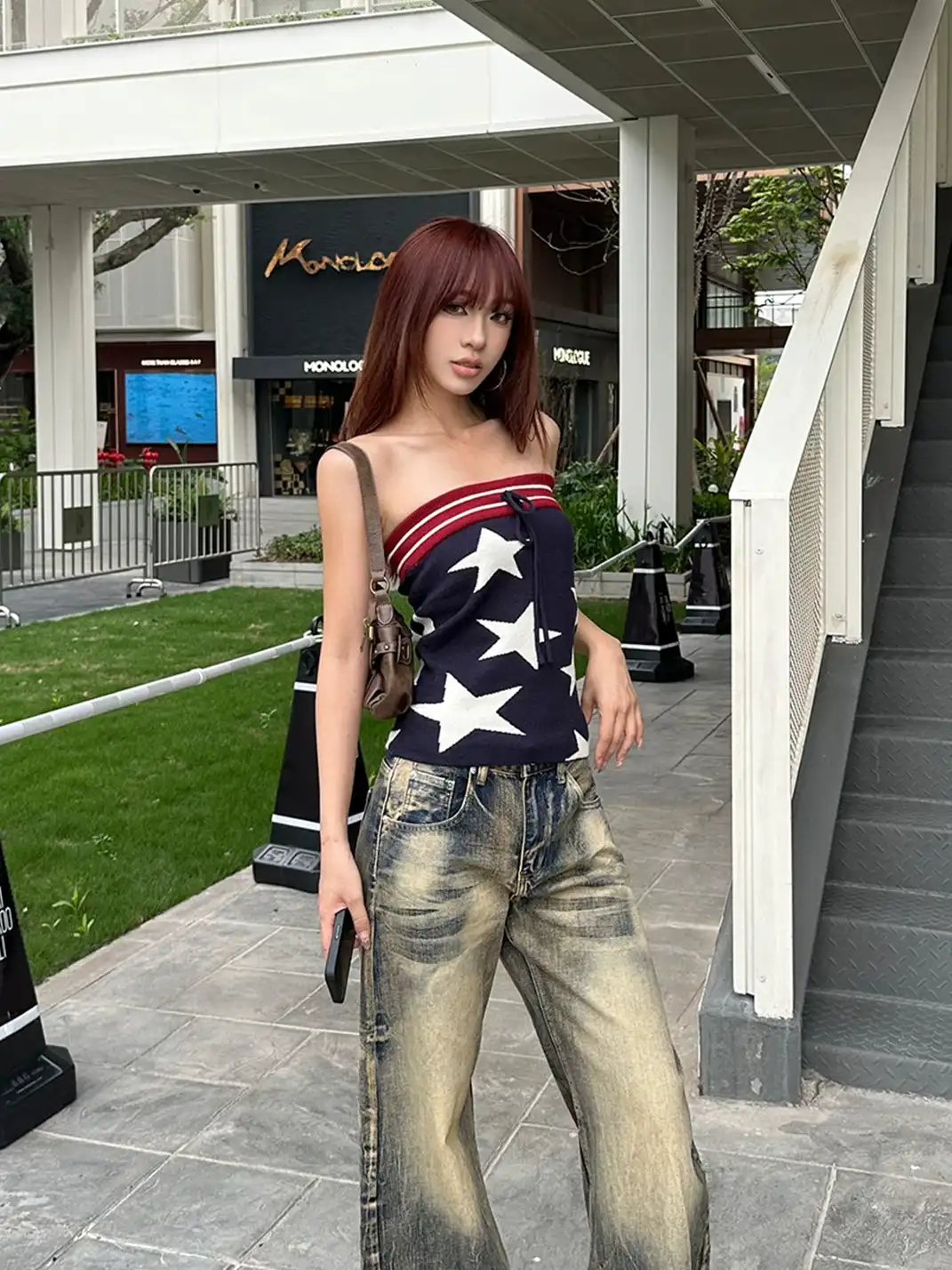 EAHO | Star Embroidery Knit Tube Top Vest