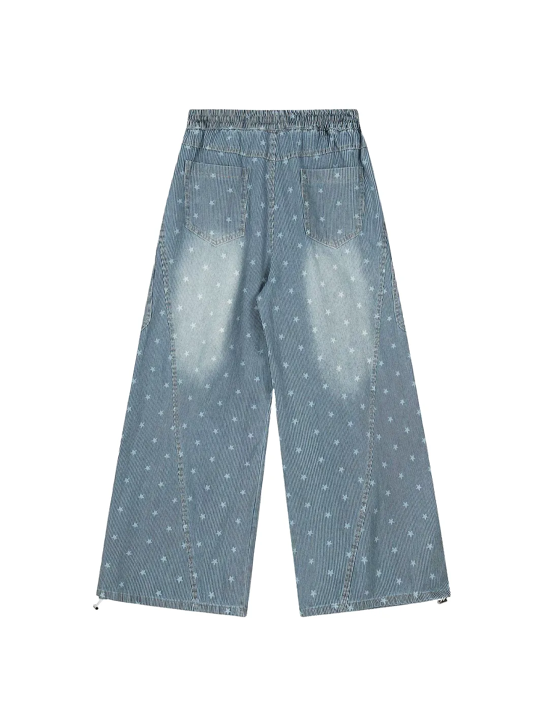EAHO | Allover Star Print Drawstring Wide Leg Denim Pants