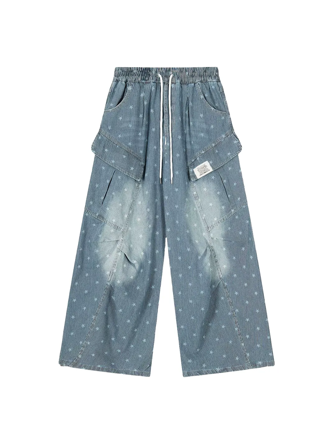 EAHO | Allover Star Print Drawstring Wide Leg Denim Pants