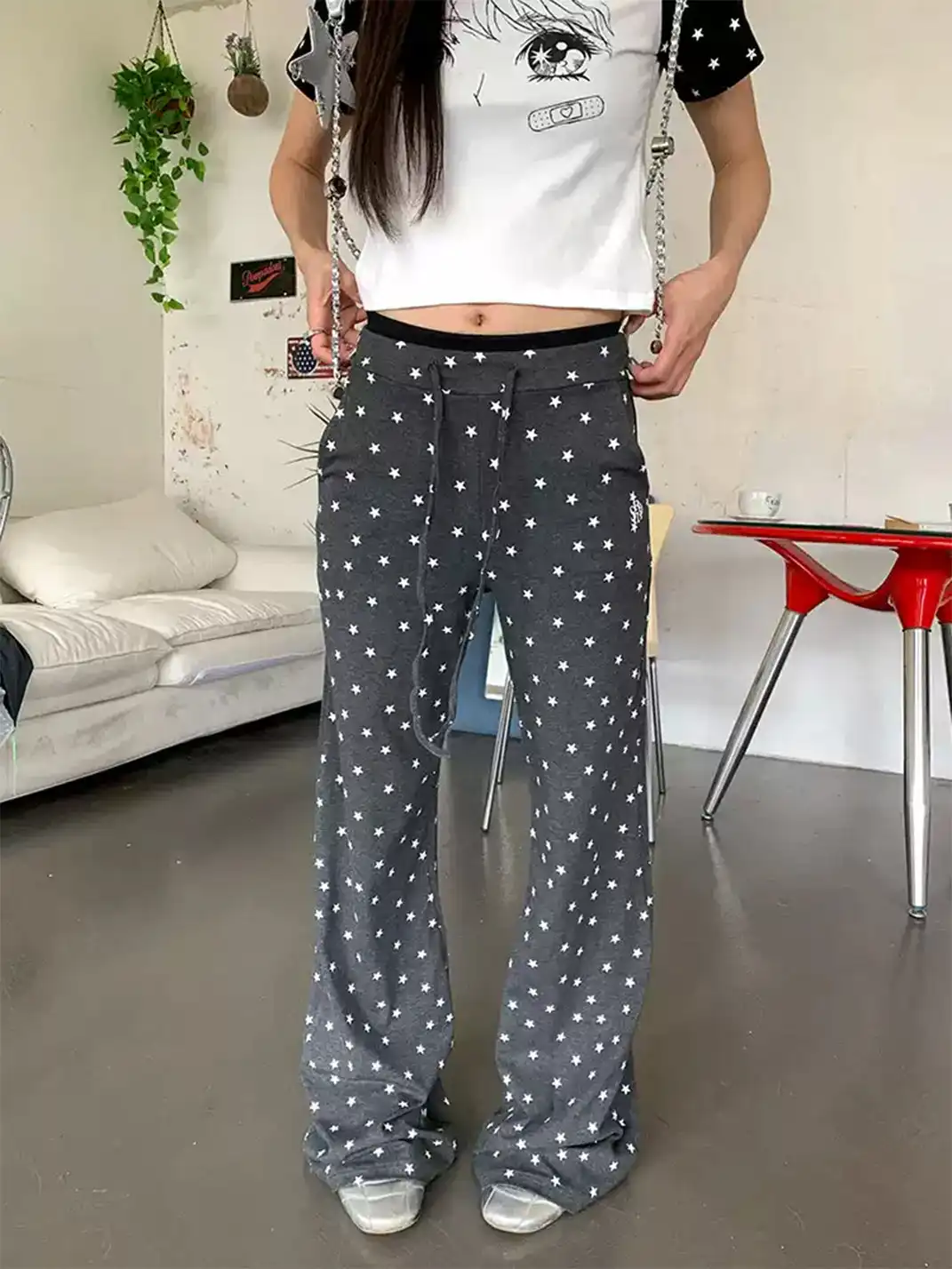 EAHO | Allover Star Print Drawstring Casual Pants