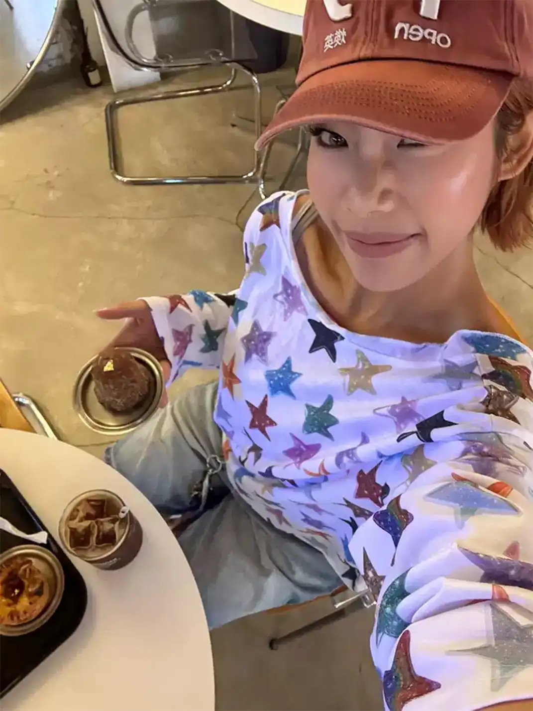 EAHO | Allover Colorful Star Print One Shoulder Long Sleeve T-Shirt