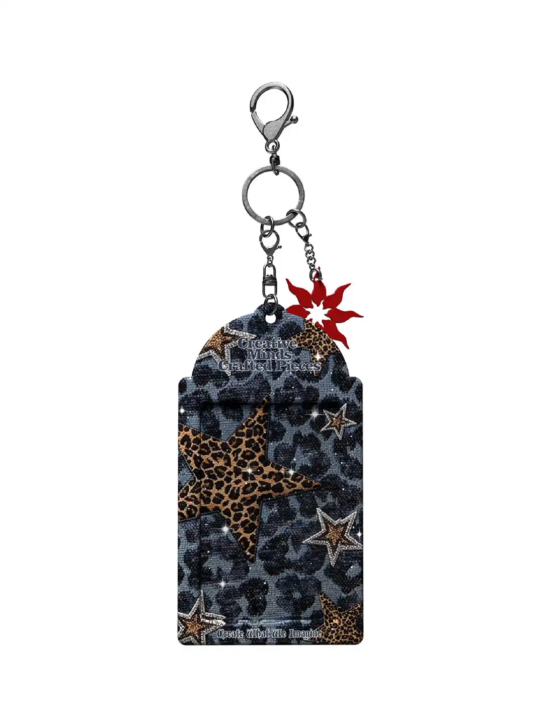 Kuremu | Denim Leopard Print Spliced Card Holder