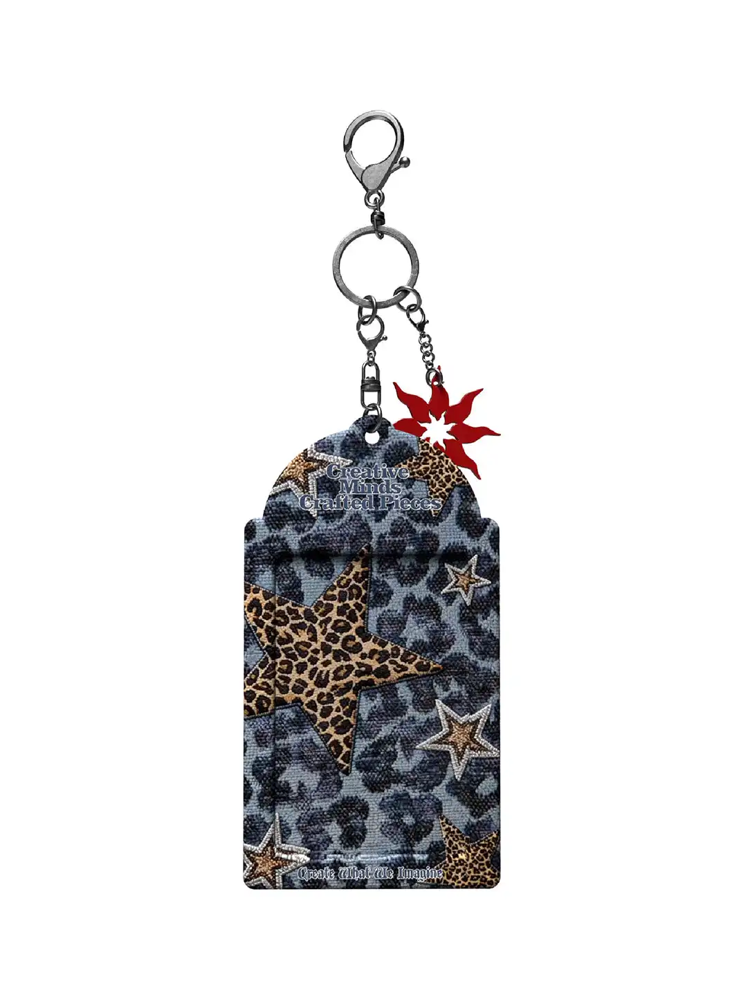 Kuremu | Denim Leopard Print Spliced Card Holder