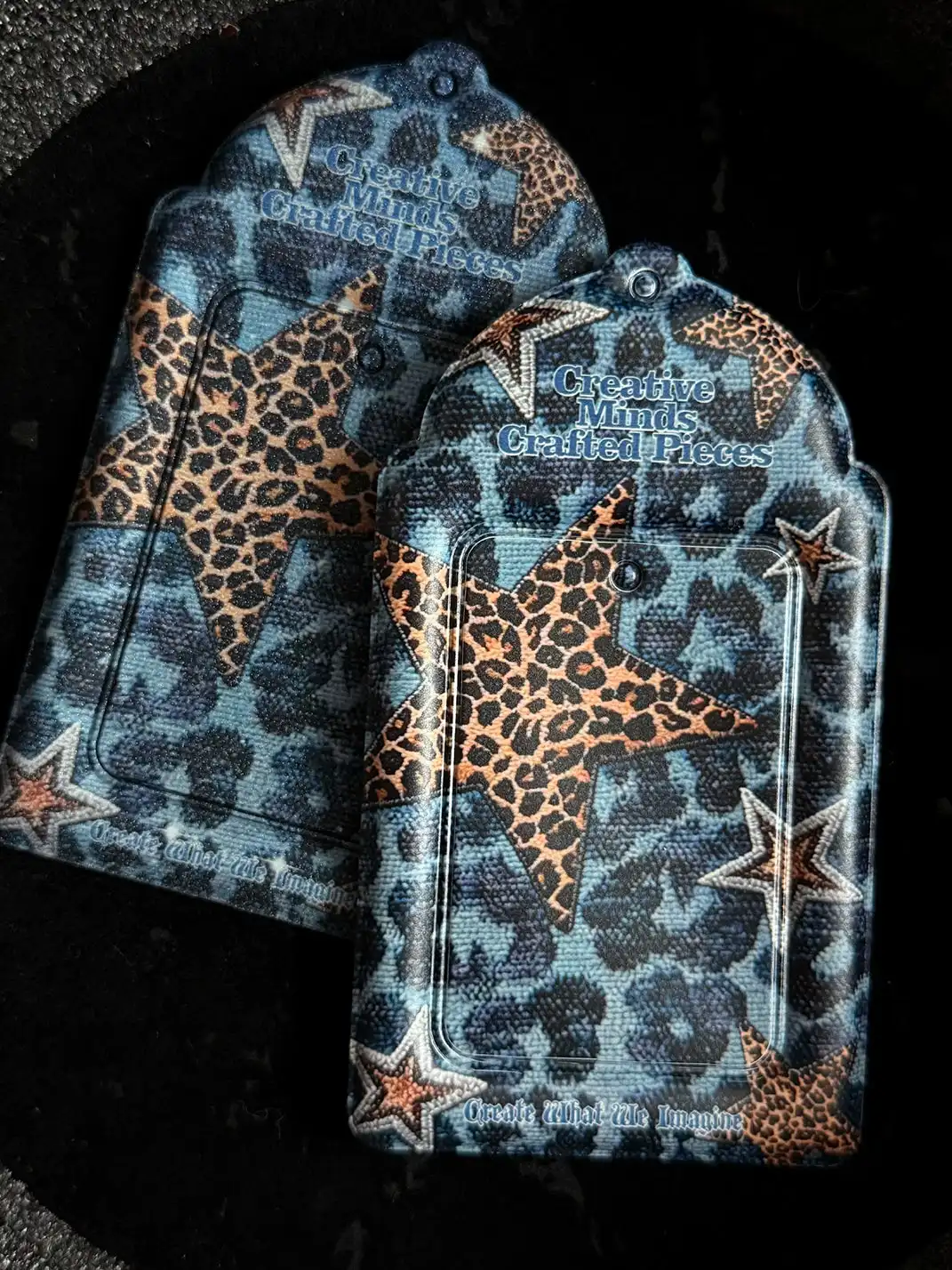 Kuremu | Denim Leopard Print Spliced Card Holder