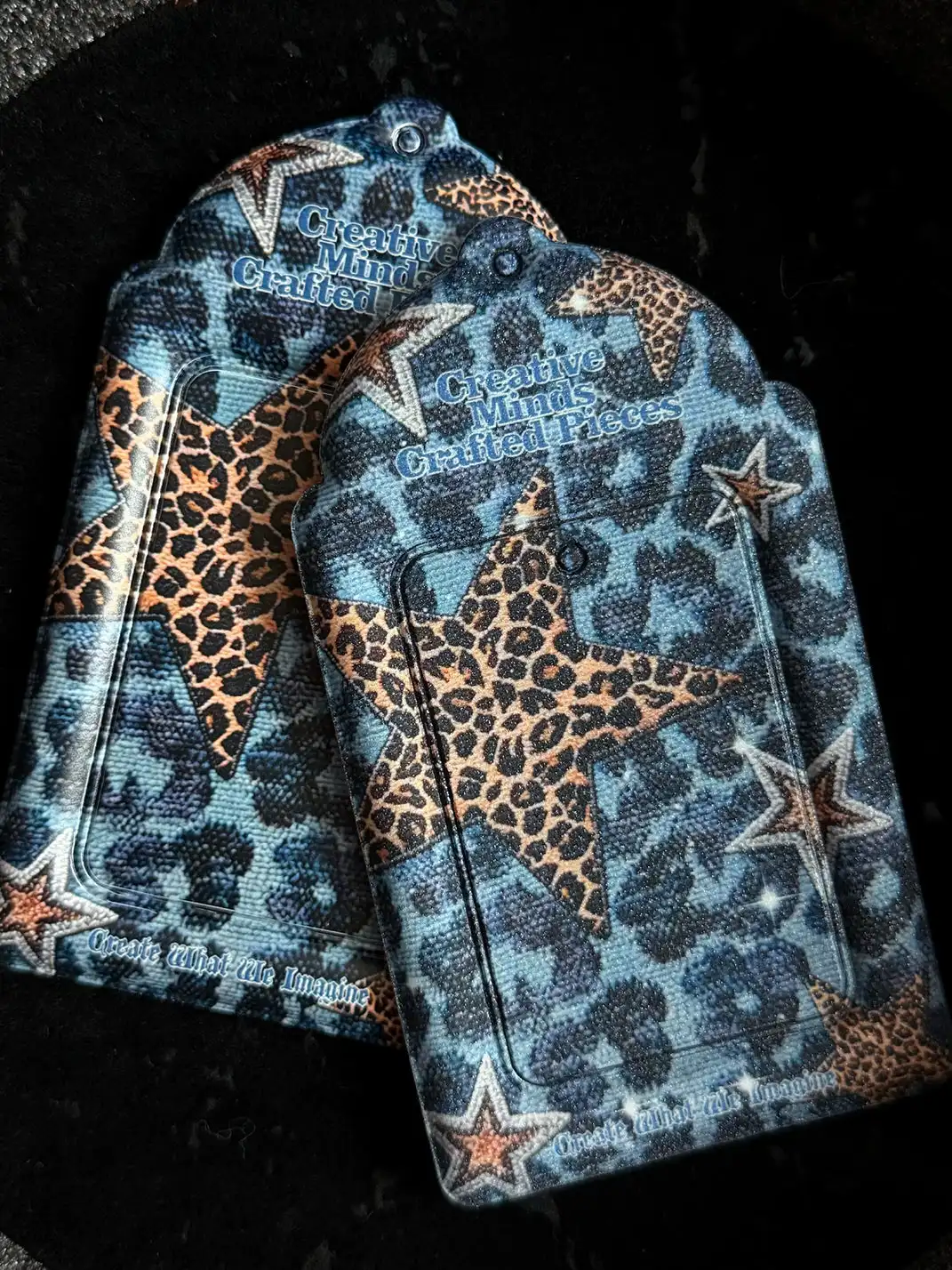 Kuremu | Denim Leopard Print Spliced Card Holder
