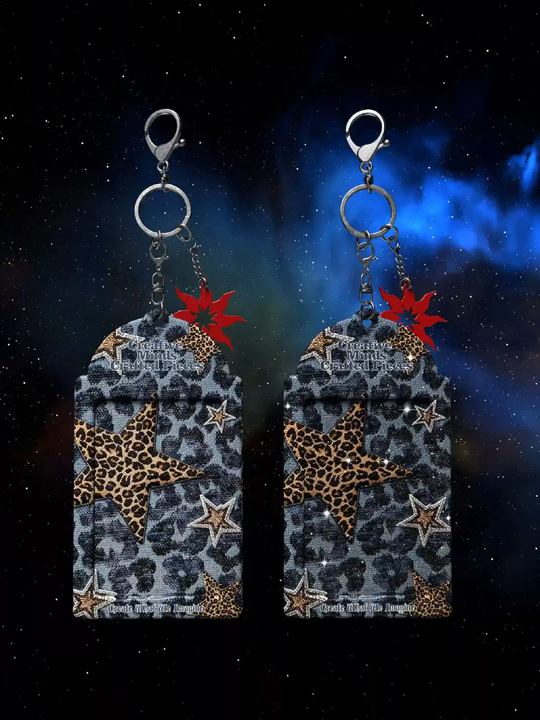 Kuremu | Denim Leopard Print Spliced Card Holder