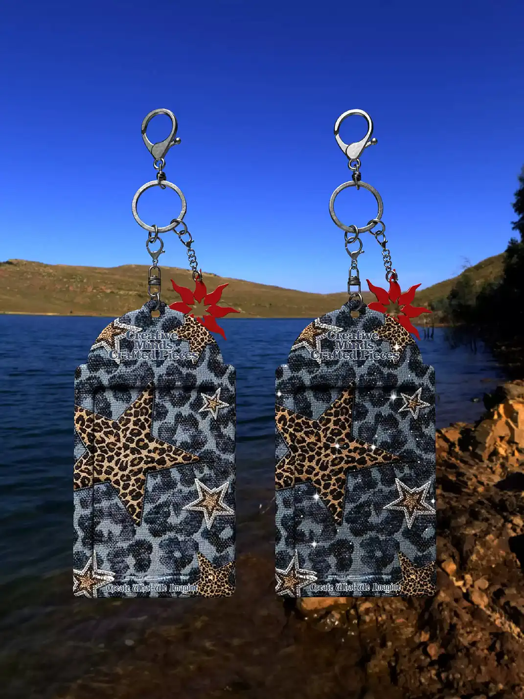 Kuremu | Denim Leopard Print Spliced Card Holder